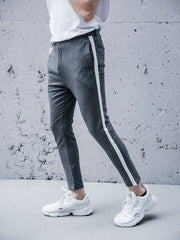 Grey Ankle Pants Bold Stripes