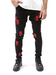 Red Skulls Printed Black Jeans