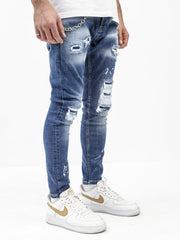 Randomly Distressed Blue Jeans