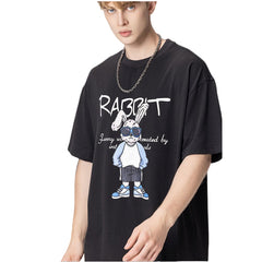 RS Playing Cool Rabbit Print Short Sleeve American T-Shirt