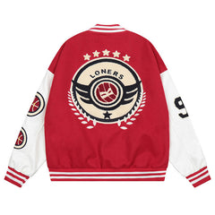 WOD Loose letter embroidered baseball jacket